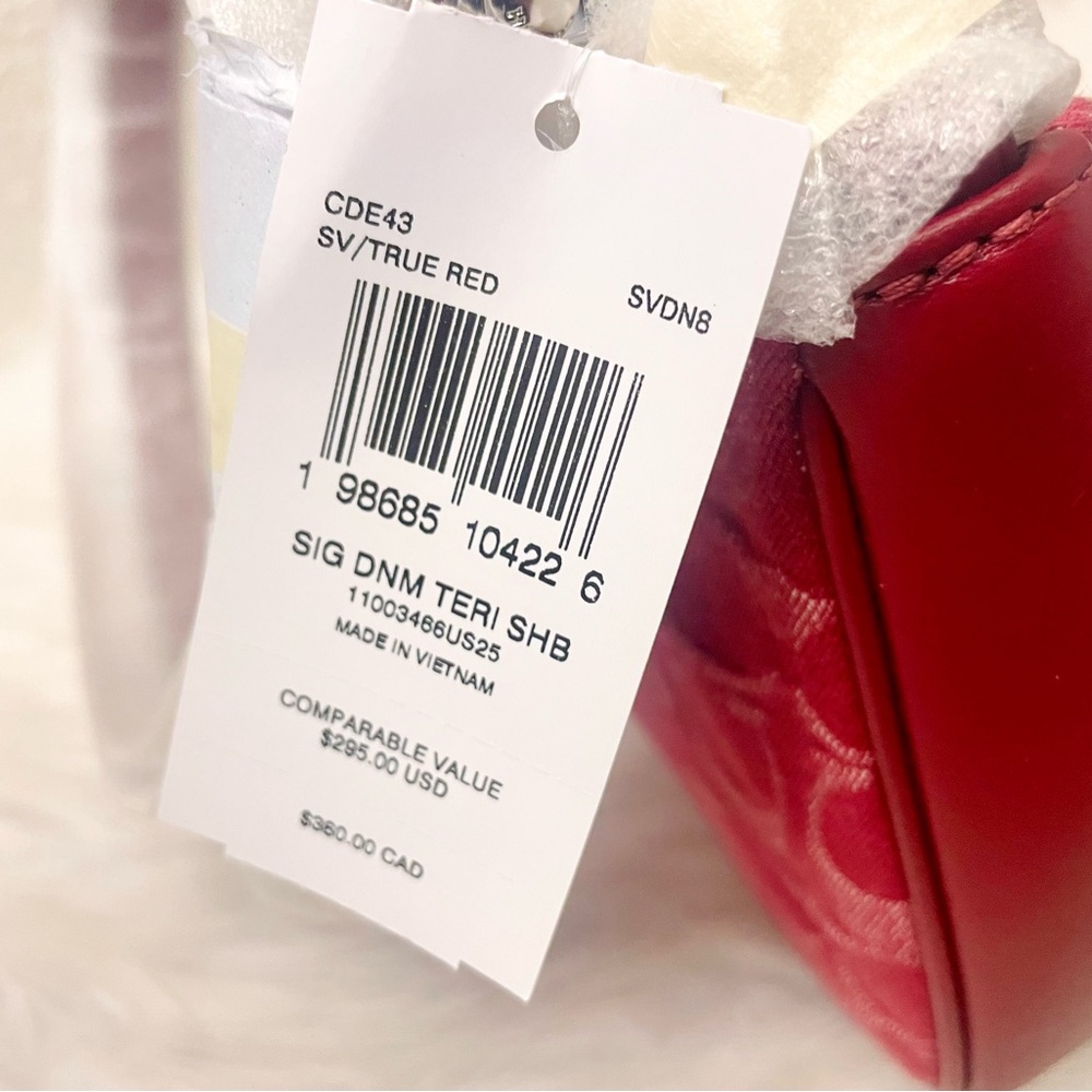 Coach Teri Shoulder Crossbody Bag In Signature Denim CDE43 Denim Silver/True Red - Picture 11 of 11
